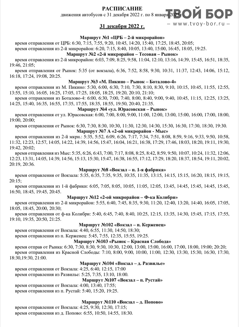 Расписание автобусов компании Транс-НН на новогодние праздники — новости  города Бор