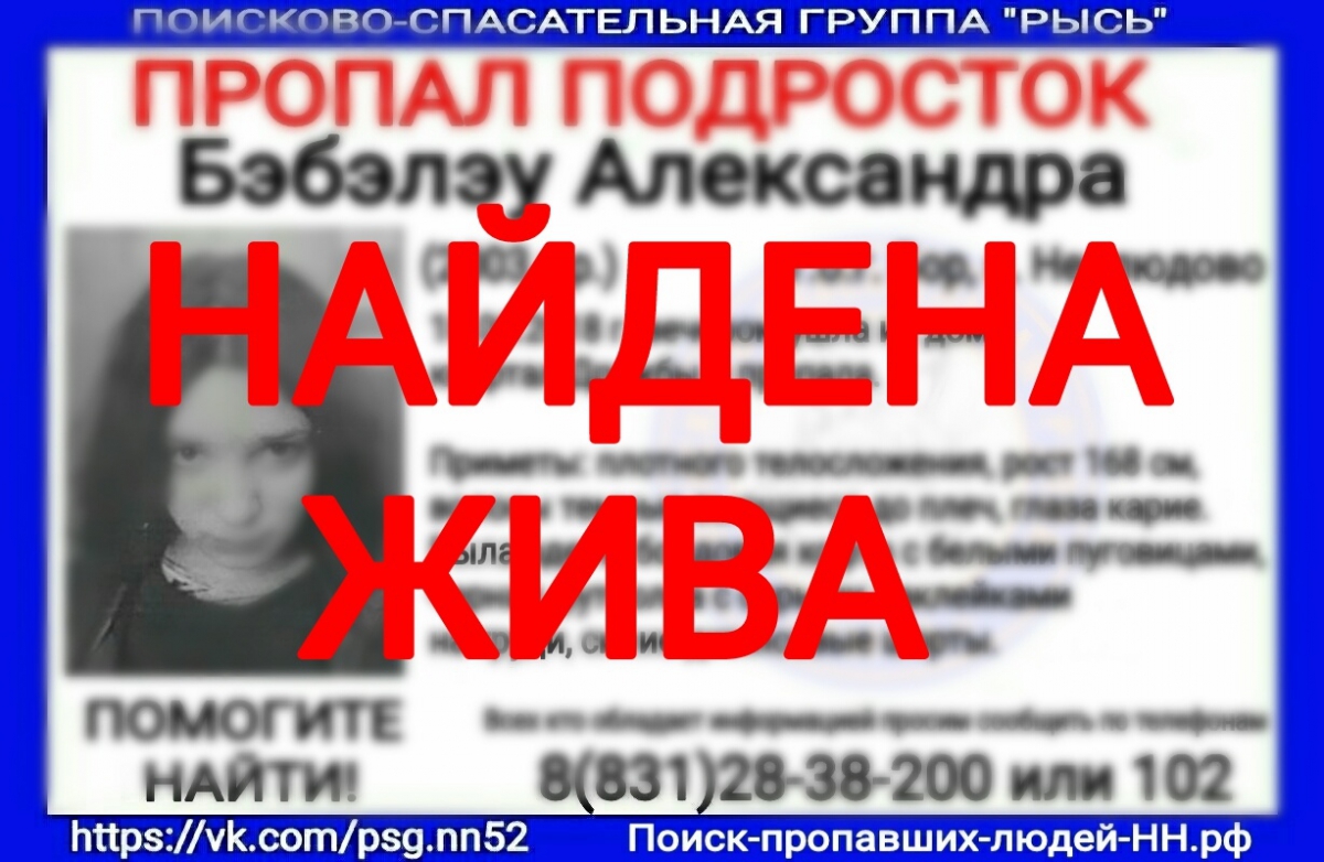 Пропавшая в г. Бор Нижегородской области девочка найдена живой