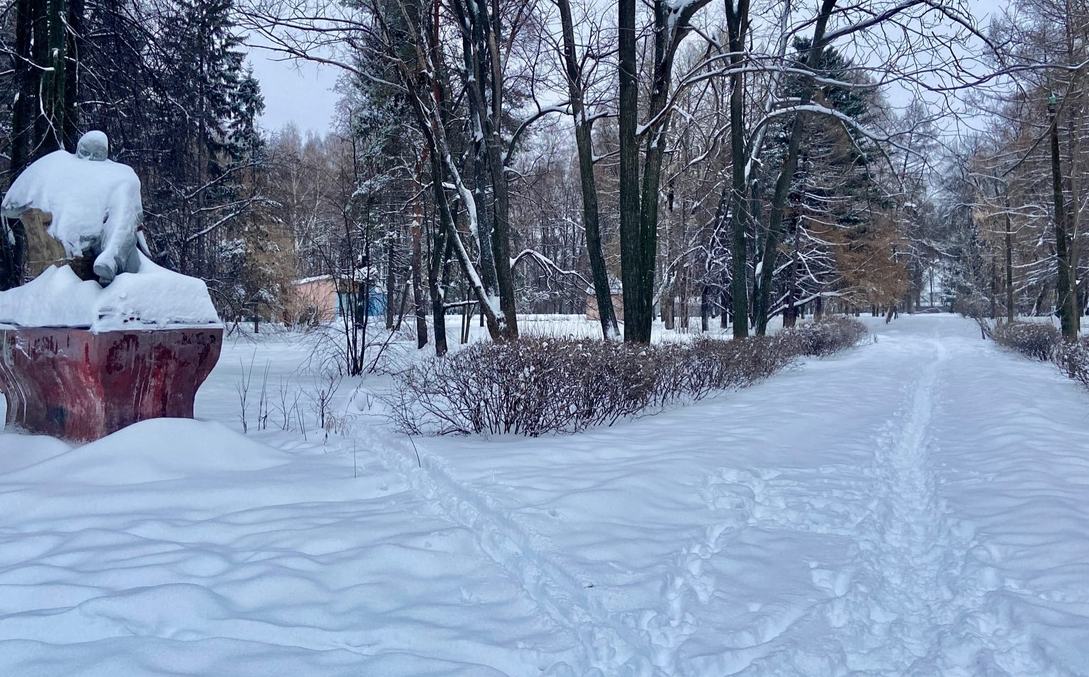 В парке по колено сугробы