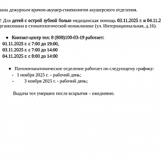Работа ГБУЗ НО «Борская ЦРБ» с 1 ноября по 5 ноября 2025 года 1