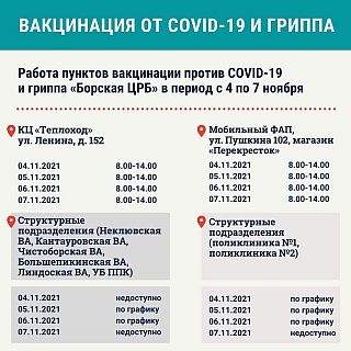 График вакцинации в период с 4 по 7 ноября 1