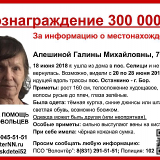 Вознаграждение объявлено за информацию о пропавшей пенсионерке в г.о.Бор 1