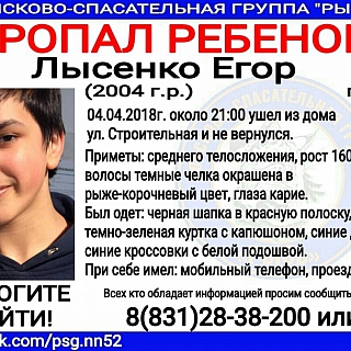 В городе Бор пропал подросток — Лысенко Егор 1