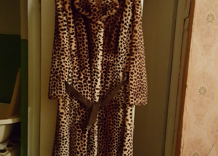 Шуба женская, мутон, "леопард", р. 50